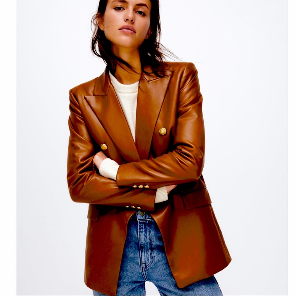 ZARA double breast blazer with gold buttons, brown.